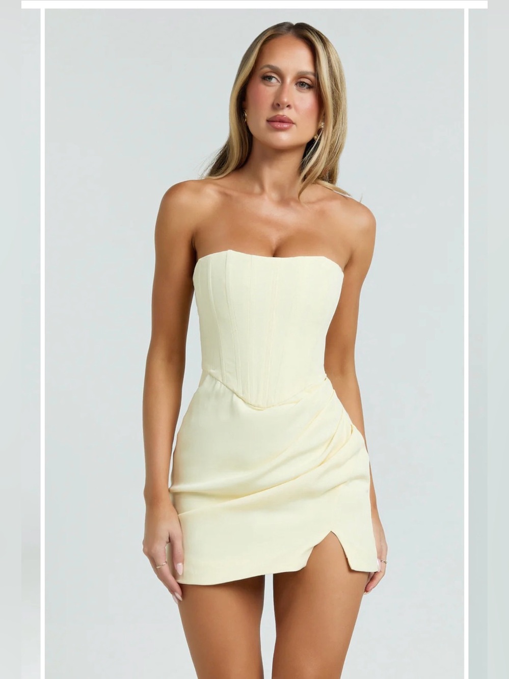 NWT Showpo AVERY Strapless Corset Mini Dress in Lemon Yellow size 6